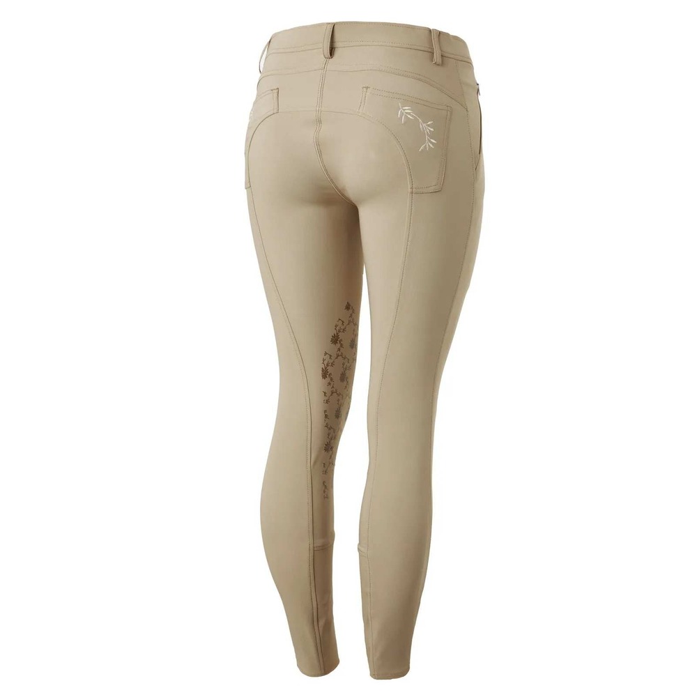 Horze Women Kaitlin Knee Grip Breeches Tan Floral Embroidery 36706 US 32